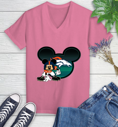 NFL Denver Broncos Mickey Mouse Disney Football T Shirt Women's V-Neck T-Shirt 13