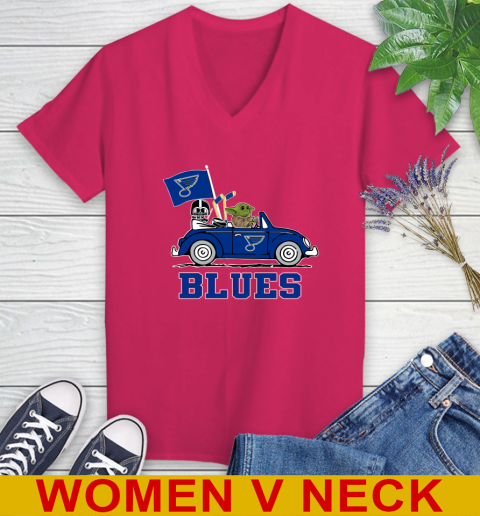 NHL Hockey St.Louis Blues Darth Vader Baby Yoda Driving Star Wars Shirt Women's V-Neck T-Shirt 10