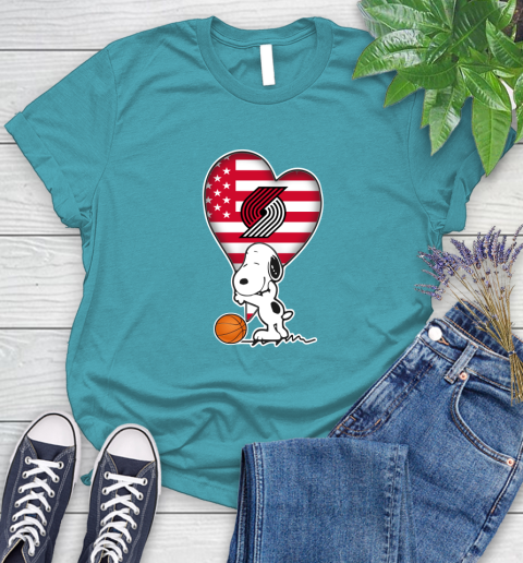 Portland Trail Blazers NBA Basketball The Peanuts Movie Adorable Snoopy Women's T-Shirt 12