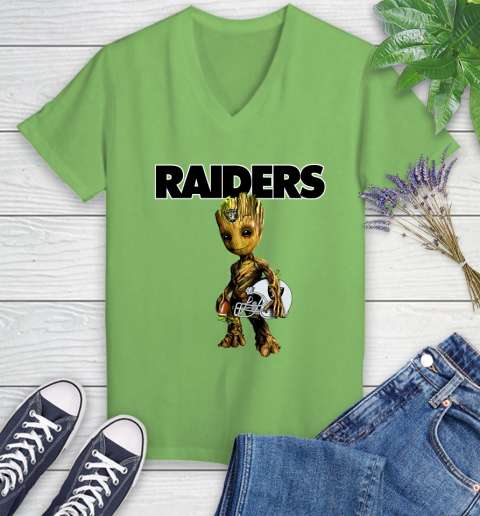Oakland Raiders NFL Football Groot Marvel Guardians Of The Galaxy Women's V-Neck T-Shirt 11