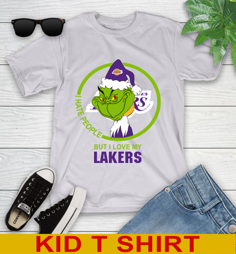 Los Angeles Lakers NBA Christmas Grinch I Hate People But I Love My Favorite Basketball Team Youth T-Shirt 5