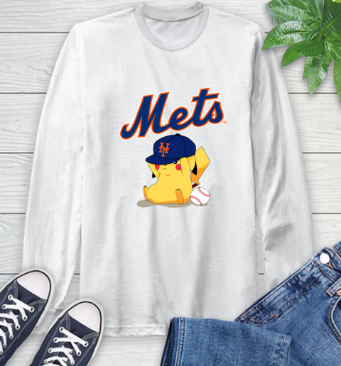 MLB Pikachu Baseball Sports New York Mets Long Sleeve T-Shirt