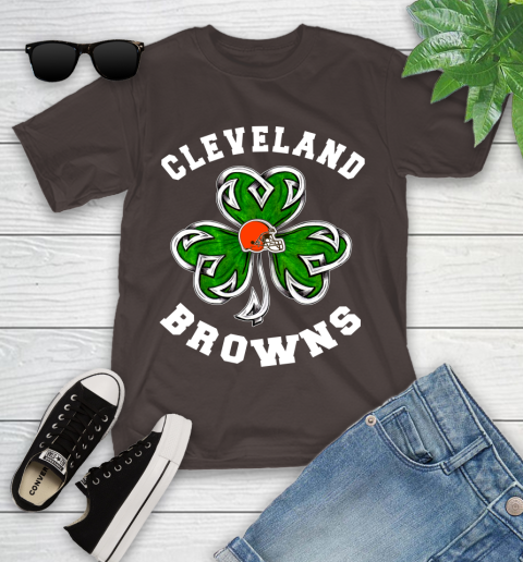 NFL Cleveland Browns Three Leaf Clover St Patrick's Day Football Sports Youth T-Shirt 7