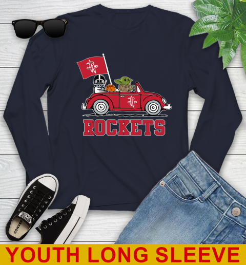 NBA Basketball Houston Rockets Darth Vader Baby Yoda Driving Star Wars Shirt Youth Long Sleeve 3