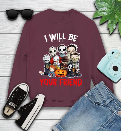 Halloween Horror Movie Characters Chibi I Will Be Your Friend Youth Sweatshirt 4