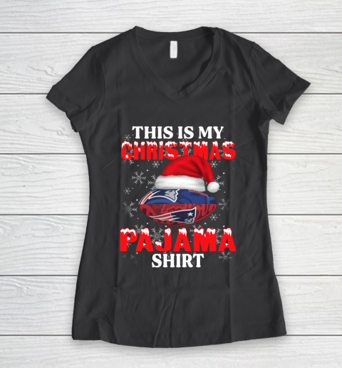 New England Patriots This Is My Christmas Pajama Shirt NFL Women's V-Neck T-Shirt 6