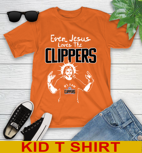 LA Clippers NBA Basketball Even Jesus Loves The Clippers Shirt Youth T-Shirt 8