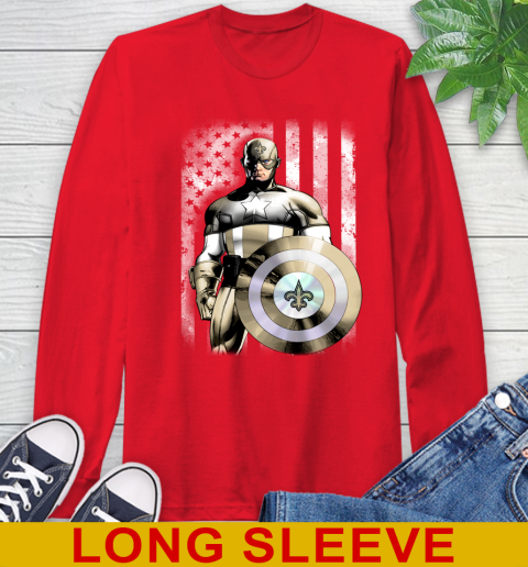 New Orleans Saints NFL Football Captain America Marvel Avengers American Flag Shirt Long Sleeve T-Shirt 12