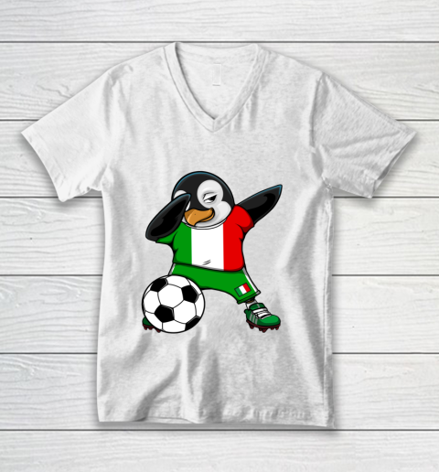 Dabbing Penguin Italy Soccer Fans Jersey Flag Football Lover V-Neck T-Shirt