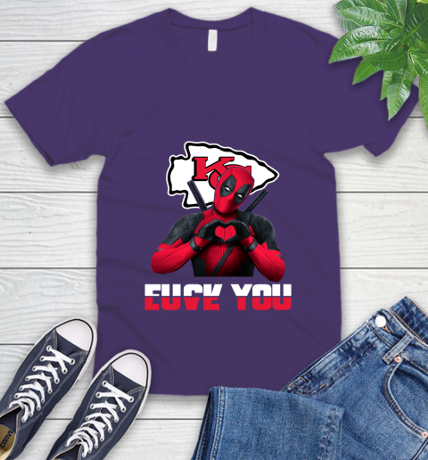 NHL Kansas City Chiefs Deadpool Love You Fuck You Football Sports V-Neck T-Shirt 9