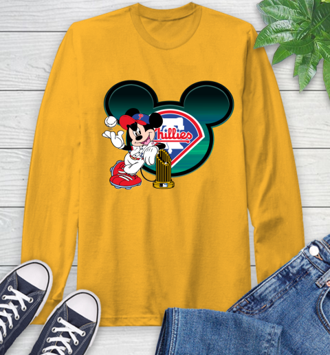 MLB Philadelphia Phillies The Commissioner's Trophy Mickey Mouse Disney Long Sleeve T-Shirt 3