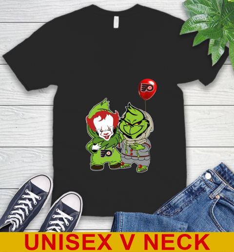 Philadelphia Flyers Baby Pennywise Grinch Christmas NHL Hockey V-Neck T-Shirt 2