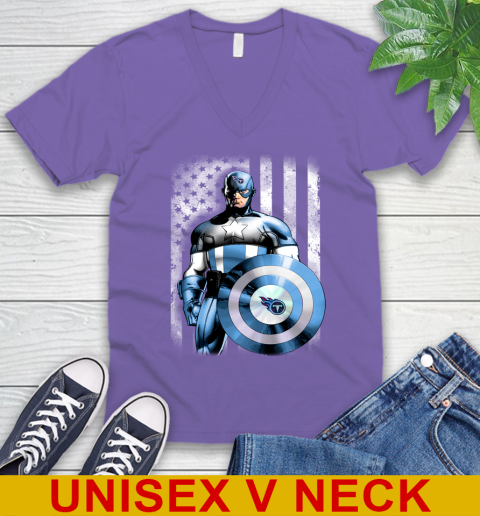 Tennessee Titans NFL Football Captain America Marvel Avengers American Flag Shirt V-Neck T-Shirt 8