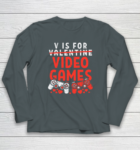 V Is For Video Games Funny Valentines Day Gamer Long Sleeve T-Shirt 3