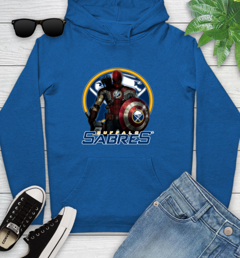 NHL Captain America Thor Spider Man Hawkeye Avengers Endgame Hockey Buffalo Sabres Youth Hoodie 9