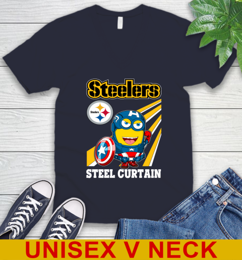 NFL Football Pittsburgh Steelers Captain America Marvel Avengers Minion Shirt V-Neck T-Shirt 2