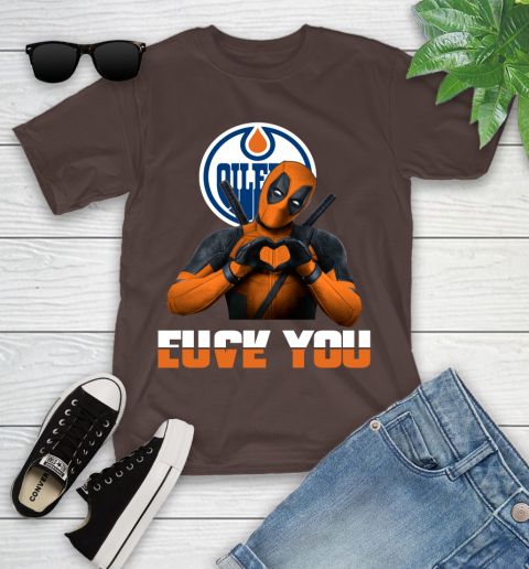 NHL Edmonton Oilers Deadpool Love You Fuck You Hockey Sports Youth T-Shirt 7