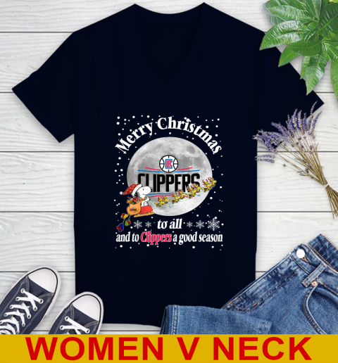 LA Clippers Merry Christmas To All And To Clippers A Good Season NBA Basketball Sports Women's V-Neck T-Shirt 2