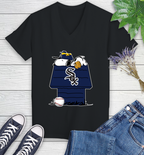 MLB Chicago White Sox Snoopy Woodstock The Peanuts Movie Baseball T Shirt Women's V-Neck T-Shirt 2