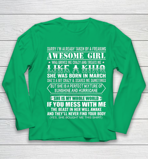 Sorry I m Already Taken by a Freaking Awesome Girl March Birthday Youth Long Sleeve 4