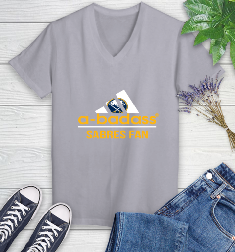 NHL A Badass Buffalo Sabres Fan Adidas Hockey Sports Women's V-Neck T-Shirt 4