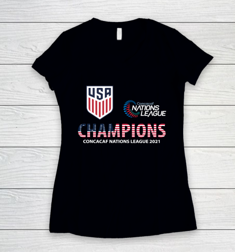 USA Man Soccer 2021 Concacaf Nations League Champions Women's V-Neck T-Shirt