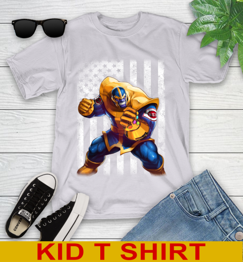 MLB Baseball Cincinnati Reds Thanos Marvel American Flag Shirt Youth T-Shirt 4