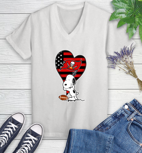 Tampa Bay Buccaneers NFL Football The Peanuts Movie Adorable Snoopy Women's V-Neck T-Shirt