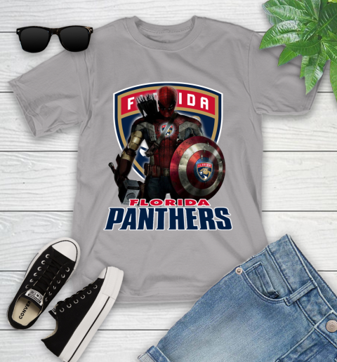 NHL Captain America Thor Spider Man Hawkeye Avengers Endgame Hockey Florida Panthers Youth T-Shirt 4
