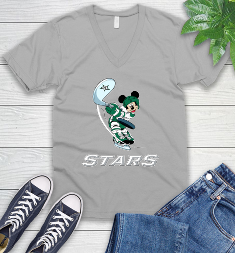 NHL Hockey Dallas Stars Cheerful Mickey Mouse Shirt V-Neck T-Shirt 4