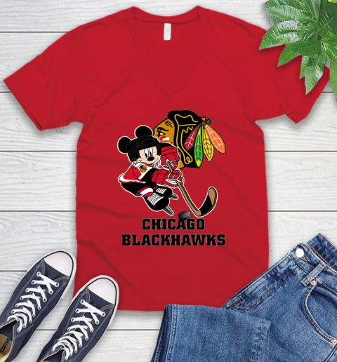 NHL Chicago Blackhawks Mickey Mouse Disney Hockey T Shirt V-Neck T-Shirt 7
