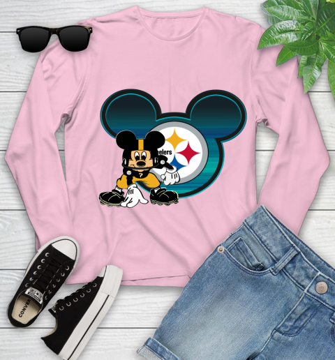 NFL Pittsburgh Steelers Mickey Mouse Disney Football T Shirt Youth Long Sleeve 10