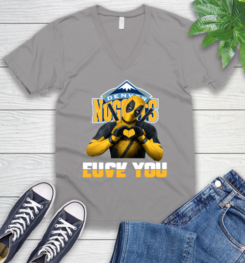 NBA Denver Nuggets Deadpool Love You Fuck You Basketball Sports V-Neck T-Shirt 3