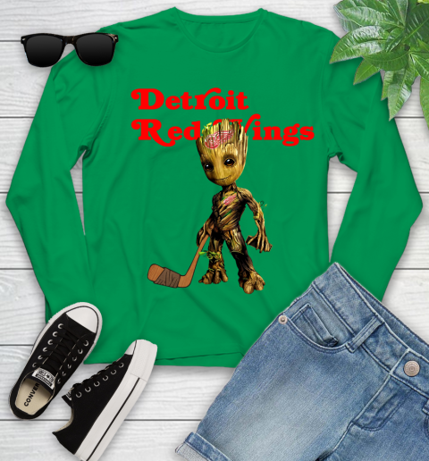 Detroit Red Wings NHL Hockey Groot Marvel Guardians Of The Galaxy Youth Long Sleeve 6