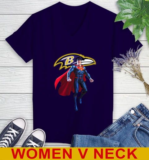 NFL Superman DC Sports Football Baltimore Ravens Women's V-Neck T-Shirt 4
