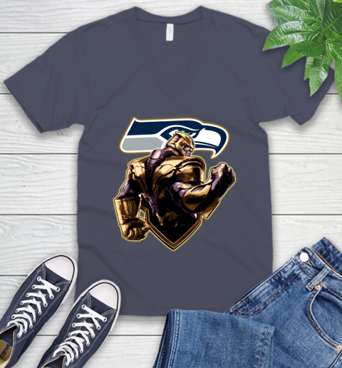 NFL Thanos Avengers Endgame Football Sports Seattle Seahawks V-Neck T-Shirt 8