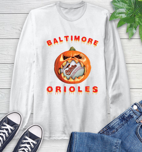 MLB Baltimore Orioles Halloween Pumpkin Baseball Sports Long Sleeve T-Shirt