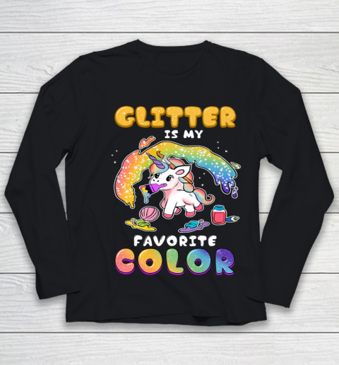 Cute Funny Glitter Is My Favorite Color Unicorn Rainbow Youth Long Sleeve