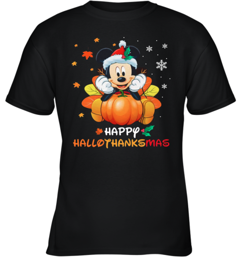 Mickey Mouse Santa Happy Hallothanksmas Youth T-Shirt