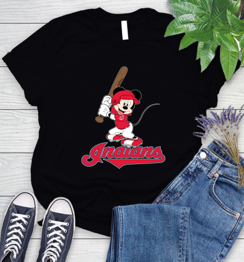 MLB Baseball Cleveland Indians Cheerful Mickey Mouse Shirt Women's T-Shirt