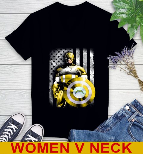 Los Angeles Chargers NFL Football Captain America Marvel Avengers American Flag Shirt Women's V-Neck T-Shirt