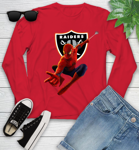NFL Spider Man Avengers Endgame Football Oakland Raiders Youth Long Sleeve 11