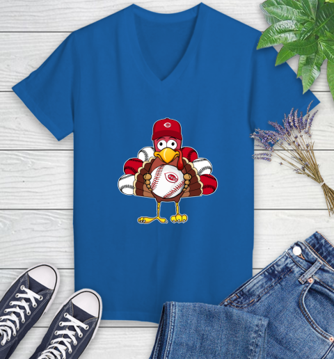 Cincinnati Reds Turkey thanksgiving Women's V-Neck T-Shirt 10