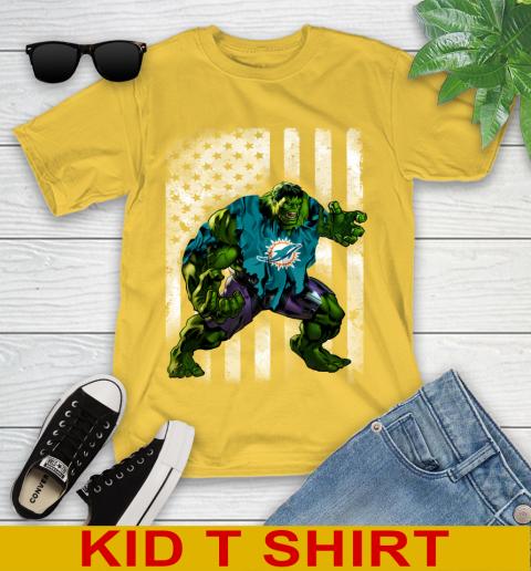 Miami Dolphins Hulk Marvel Avengers NFL Football American Flag Youth T-Shirt 9