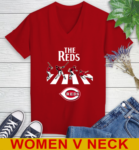 MLB Baseball Cincinnati Reds The Beatles Rock Band Shirt Women's V-Neck T-Shirt 10