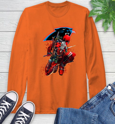 NFL Deadpool Marvel Comics Sports Football Carolina Panthers Long Sleeve T-Shirt 5