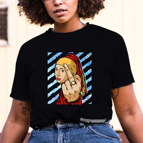 Air Jordan 5 What The Matching Sneaker Tshirt The girl With The Pearl Earing Middle Finger Red and Yellow Jordan Tshirt