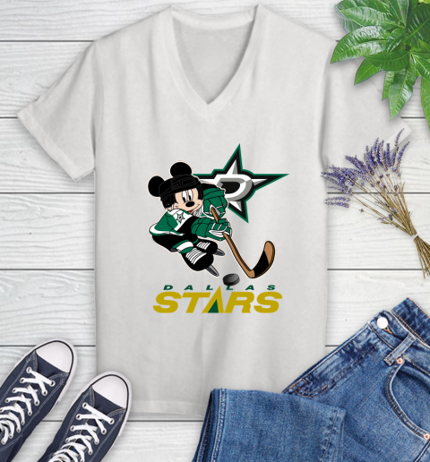 NHL Dallas Stars Mickey Mouse Disney Hockey T Shirt Women's V-Neck T-Shirt