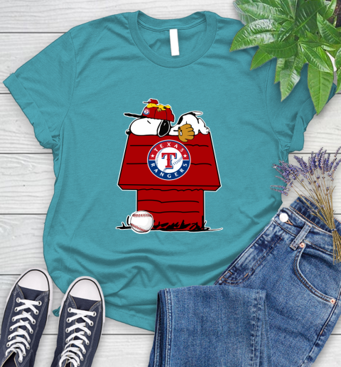 MLB Texas Rangers Snoopy Woodstock The Peanuts Movie Baseball T Shirt Women's T-Shirt 12