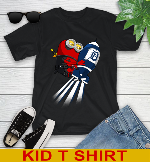 MLB Baseball Detroit Tigers Deadpool Minion Marvel Shirt Youth T-Shirt